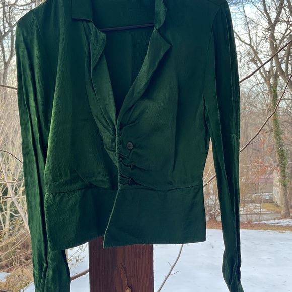 House of Harlow 1960 x Revolve Emerald Green Ruched Blazer Top Size S - Picture 2 of 6